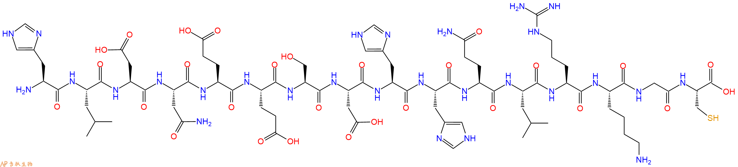 专肽生物产品H2N-His-Leu-Asp-Asn-Glu-Glu-Ser-Asp-His-His-Gln-Leu-Arg-Lys-Gly-Cys-OH