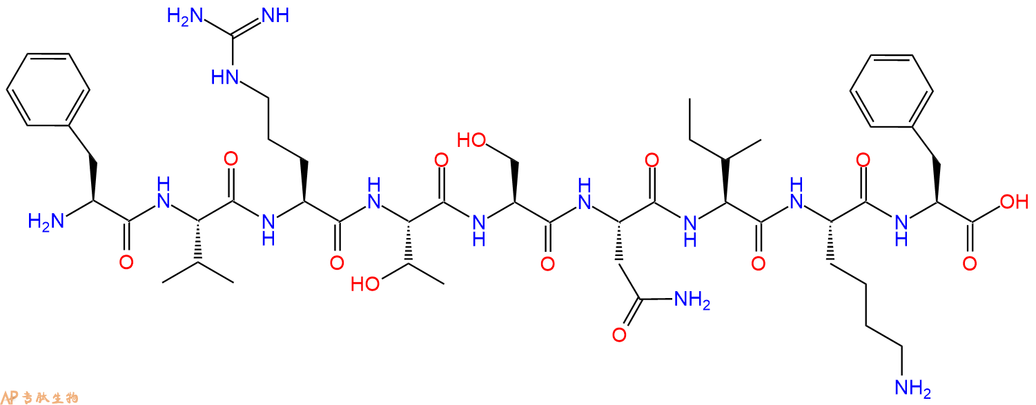 专肽生物产品H2N-Phe-Val-Arg-Thr-Ser-Asn-Ile-Lys-Phe-OH