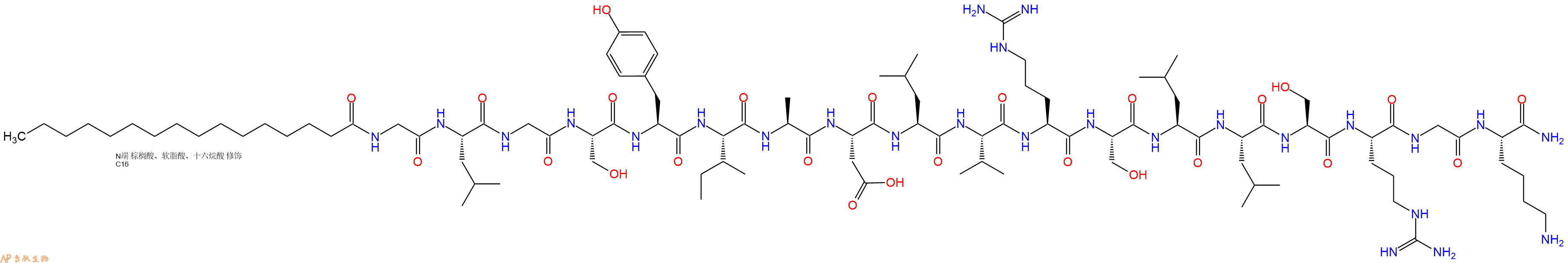 专肽生物产品Palmitoyl-Gly-Leu-Gly-Ser-Tyr-Ile-Ala-Asp-Leu-Val-Arg-Ser-Leu-Leu-Ser-Arg-Gly-Lys-CONH2