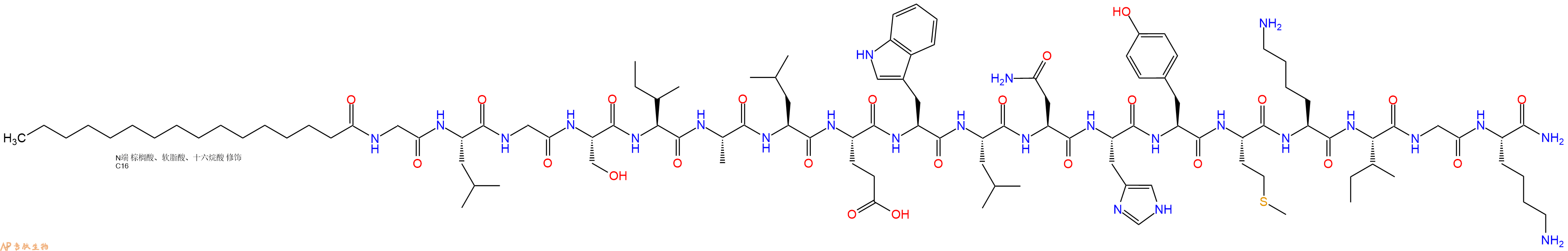 专肽生物产品Palmitoyl-Gly-Leu-Gly-Ser-Ile-Ala-Leu-Glu-Trp-Leu-Asn-His-Tyr-Met-Lys-Ile-Gly-Lys-CONH2