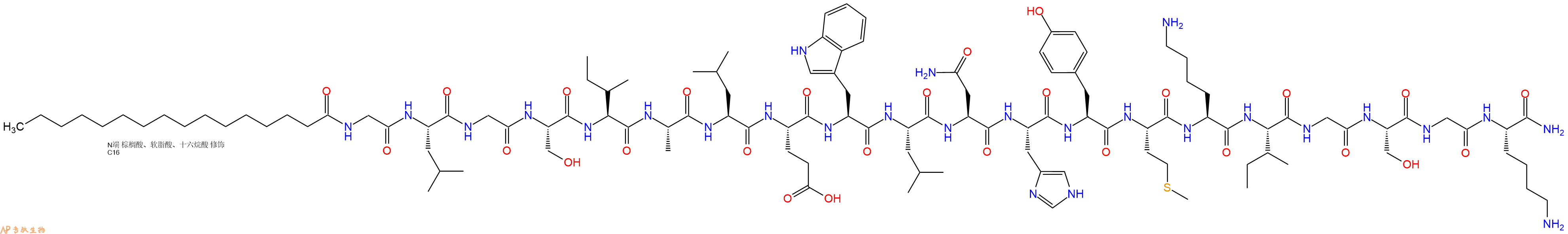 专肽生物产品Palmitoyl-Gly-Leu-Gly-Ser-Ile-Ala-Leu-Glu-Trp-Leu-Asn-His-Tyr-Met-Lys-Ile-Gly-Ser-Gly-Lys-CONH2