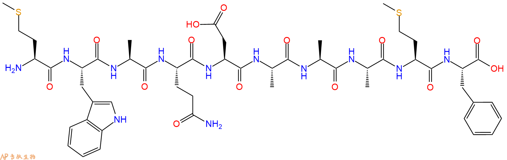 专肽生物产品H2N-Met-Trp-Ala-Gln-Asp-Ala-Ala-Ala-Met-Phe-OH