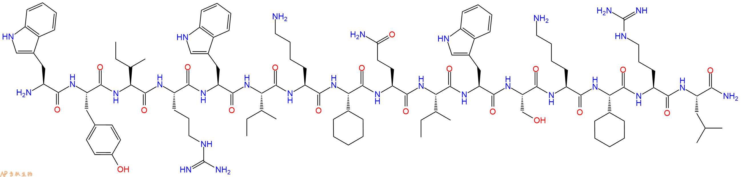 专肽生物产品H2N-Trp-Tyr-Ile-Arg-Trp-Ile-Lys-Chg-Gln-Ile-Trp-Ser-Lys-Chg-Arg-Leu-CONH2