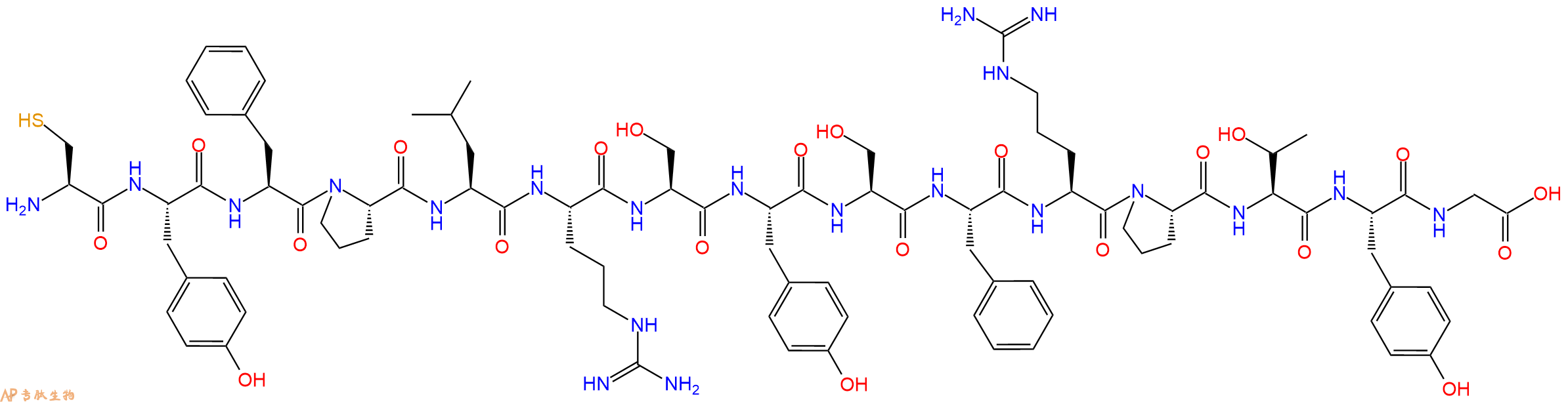 专肽生物产品H2N-Cys-Tyr-Phe-Pro-Leu-Arg-Ser-Tyr-Ser-Phe-Arg-Pro-Thr-Tyr-Gly-OH