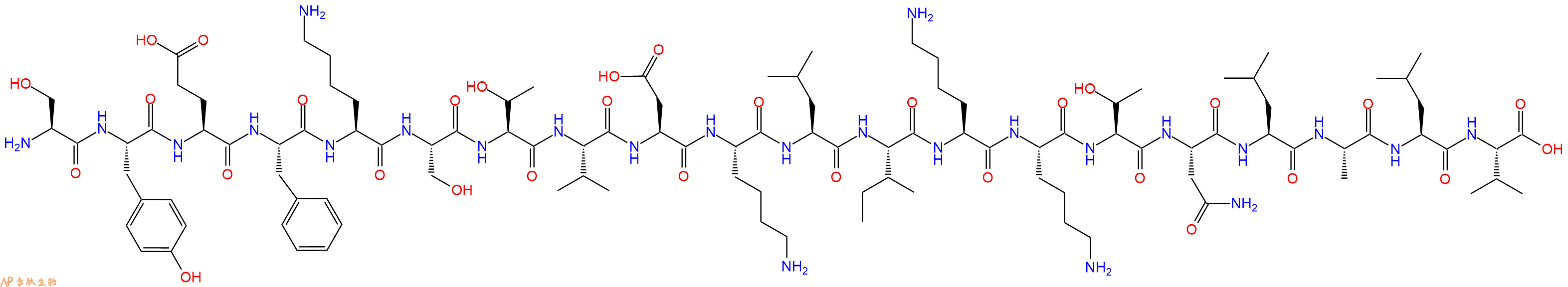 专肽生物产品H2N-Ser-Tyr-Glu-Phe-Lys-Ser-Thr-Val-Asp-Lys-Leu-Ile-Lys-Lys-Thr-Asn-Leu-Ala-Leu-Val-OH