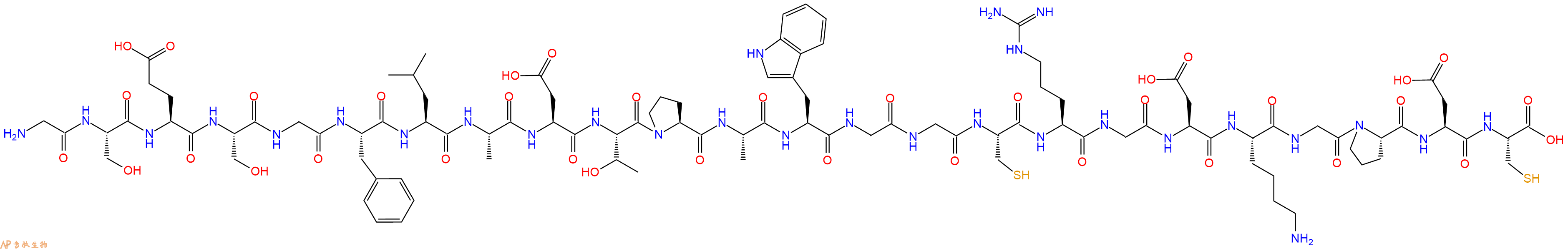 专肽生物产品H2N-Gly-Ser-Glu-Ser-Gly-Phe-Leu-Ala-Asp-Thr-Pro-Ala-Trp-Gly-Gly-Cys-Arg-Gly-Asp-Lys-Gly-Pro-Asp-Cys-OH