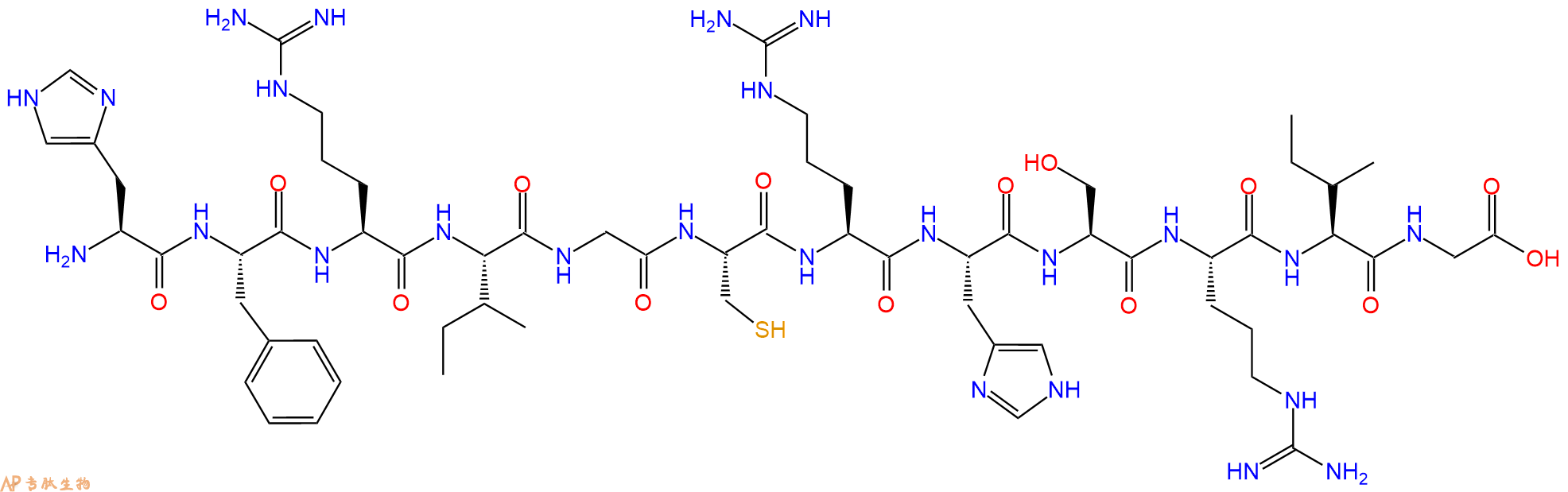 专肽生物产品H2N-His-Phe-Arg-Ile-Gly-Cys-Arg-His-Ser-Arg-Ile-Gly-OH
