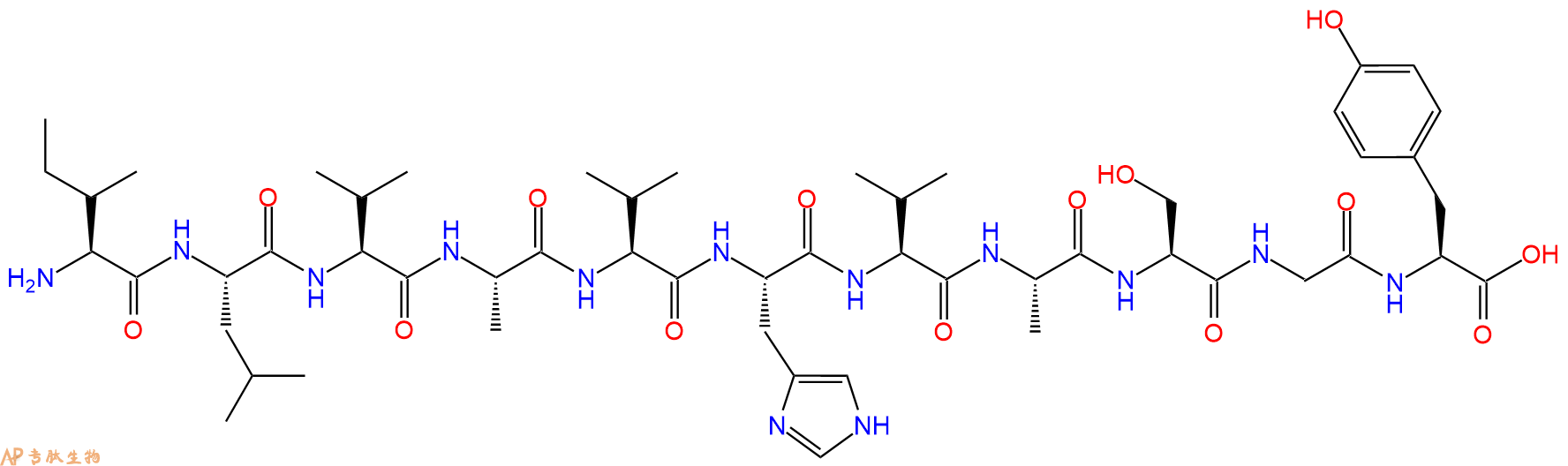 专肽生物产品H2N-Ile-Leu-Val-Ala-Val-His-Val-Ala-Ser-Gly-Tyr-OH