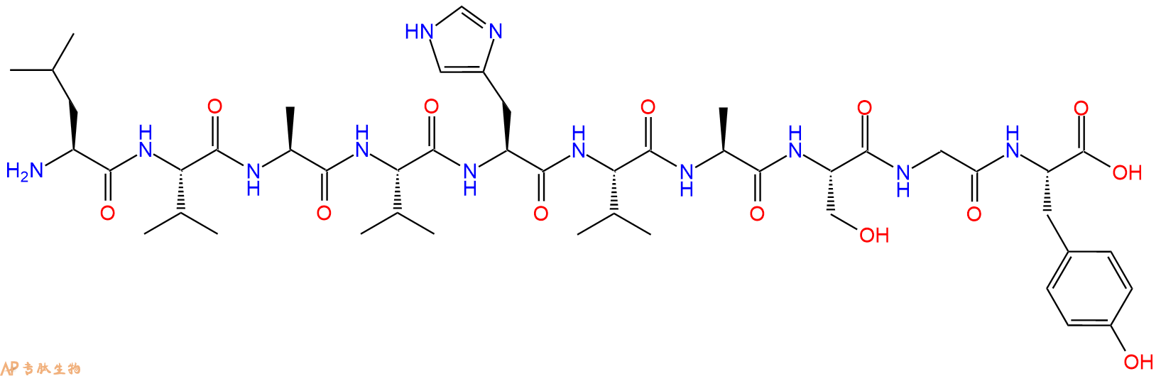 专肽生物产品H2N-Leu-Val-Ala-Val-His-Val-Ala-Ser-Gly-Tyr-OH