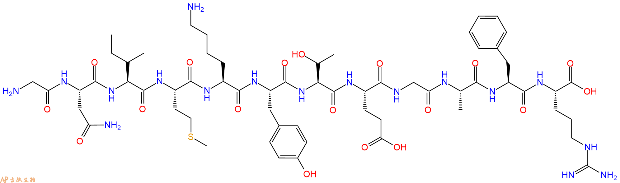 专肽生物产品H2N-Gly-Asn-Ile-Met-Lys-Tyr-Thr-Glu-Gly-Ala-Phe-Arg-OH