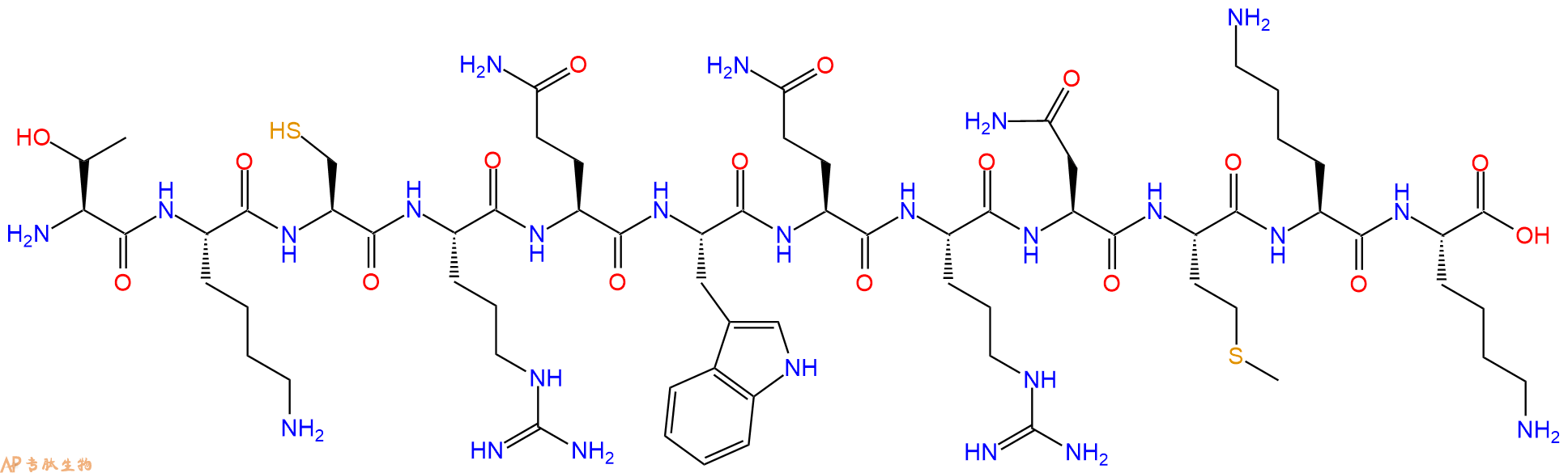 专肽生物产品H2N-Thr-Lys-Cys-Arg-Gln-Trp-Gln-Arg-Asn-Met-Lys-Lys-OH