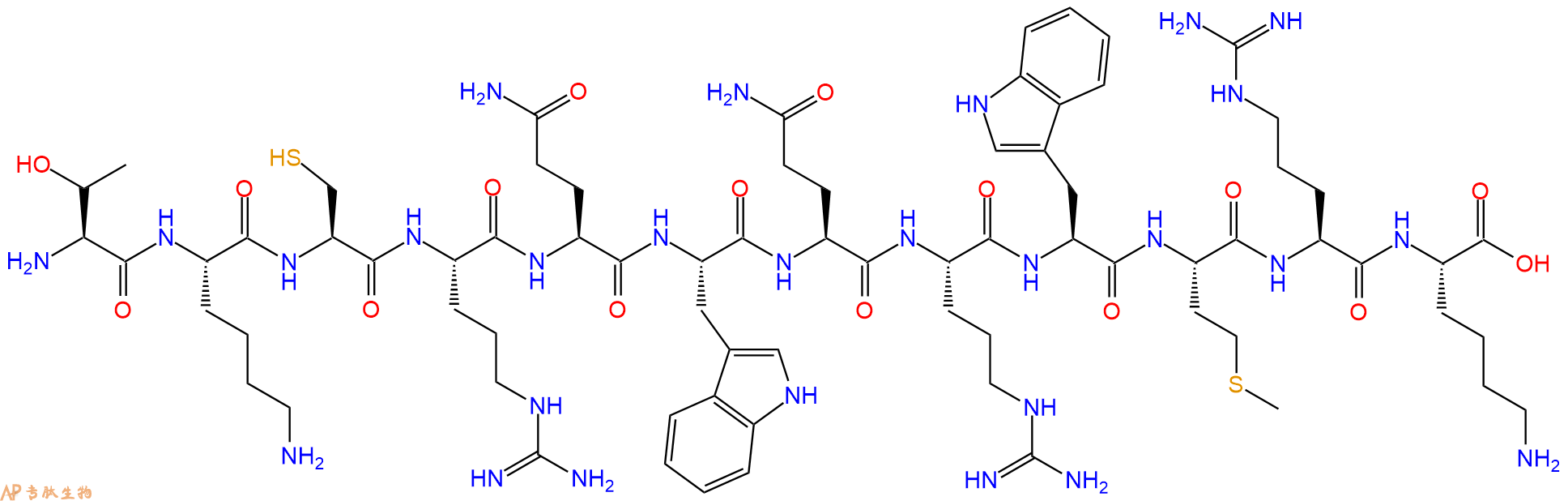 专肽生物产品H2N-Thr-Lys-Cys-Arg-Gln-Trp-Gln-Arg-Trp-Met-Arg-Lys-OH