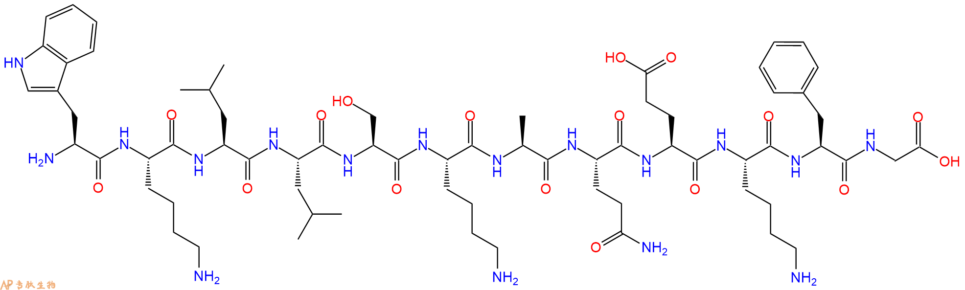 专肽生物产品H2N-Trp-Lys-Leu-Leu-Ser-Lys-Ala-Gln-Glu-Lys-Phe-Gly-OH
