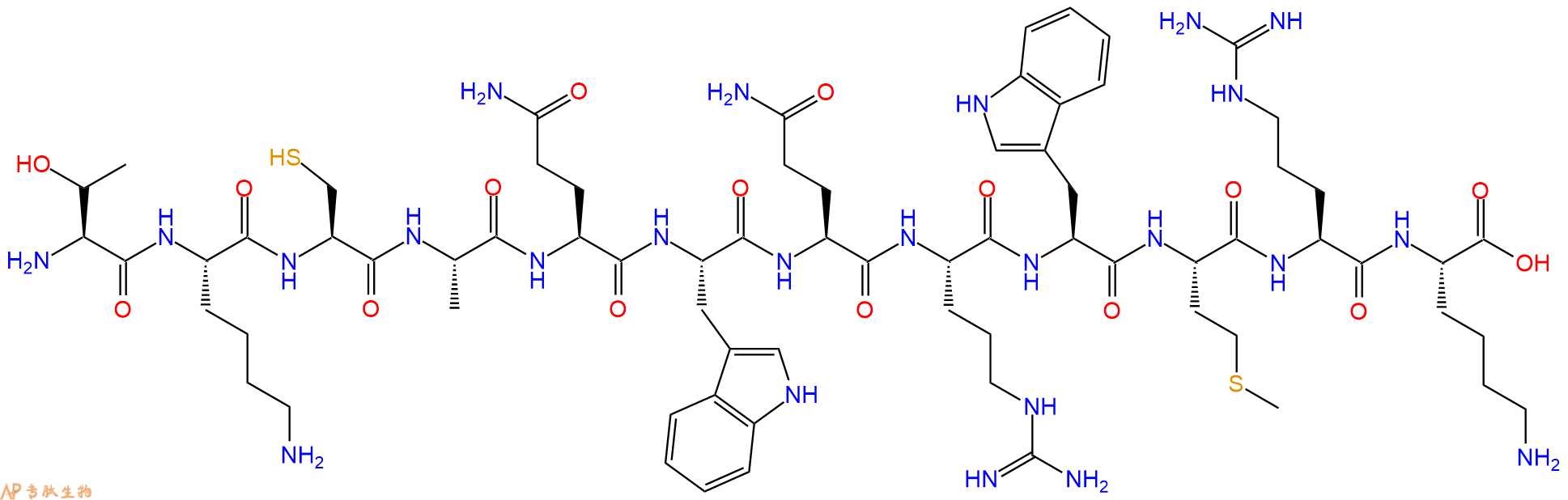 专肽生物产品H2N-Thr-Lys-Cys-Ala-Gln-Trp-Gln-Arg-Trp-Met-Arg-Lys-OH