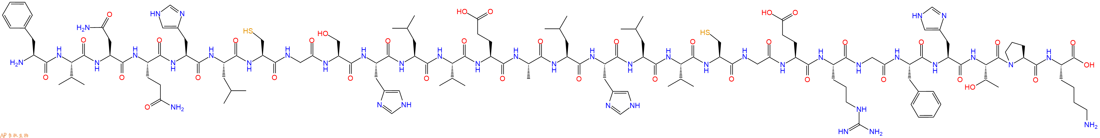 专肽生物产品H2N-Phe-Val-Asn-Gln-His-Leu-Cys-Gly-Ser-His-Leu-Val-Glu-Ala-Leu-His-Leu-Val-Cys-Gly-Glu-Arg-Gly-Phe-His-Thr-Pro-Lys-OH