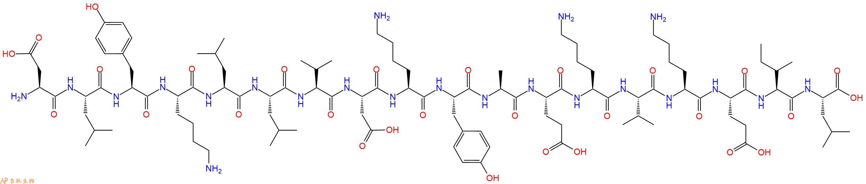 专肽生物产品H2N-Asp-Leu-Tyr-Lys-Leu-Leu-Val-Asp-Lys-Tyr-Ala-Glu-Lys-Val-Lys-Glu-Ile-Leu-OH