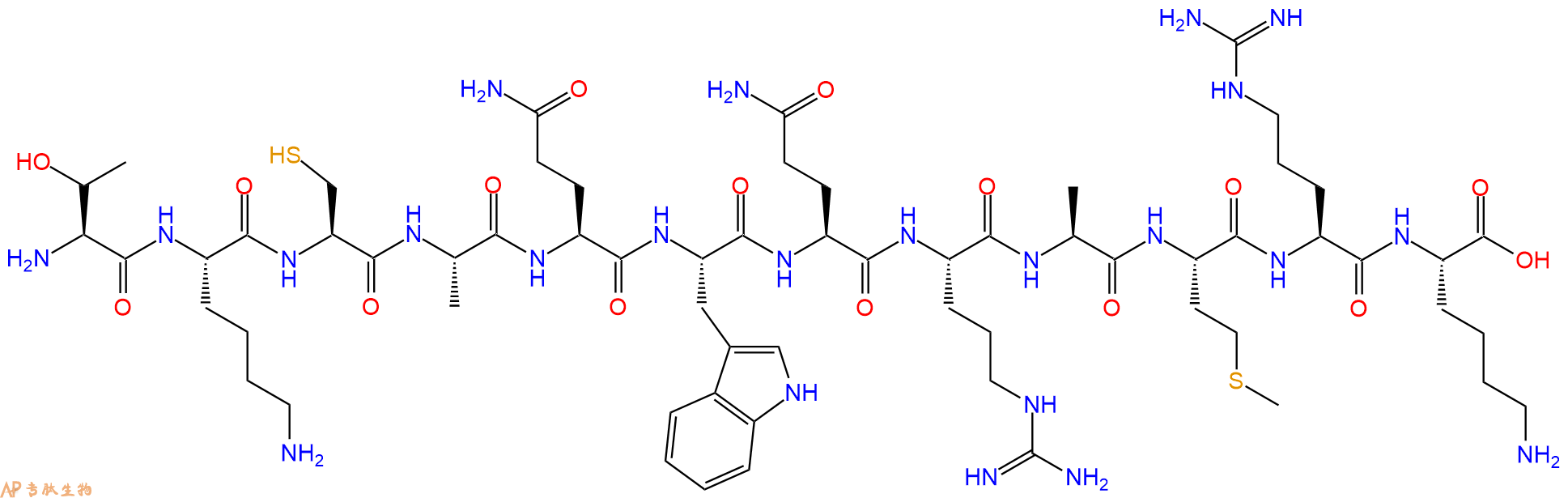 专肽生物产品H2N-Thr-Lys-Cys-Ala-Gln-Trp-Gln-Arg-Ala-Met-Arg-Lys-OH