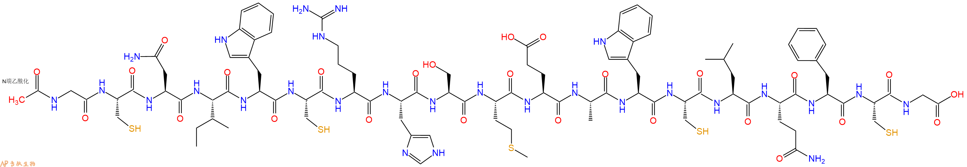 专肽生物产品Ac-Gly-Cys-Asn-Ile-Trp-Cys-Arg-His-Ser-Met-Glu-Ala-Trp-Cys-Leu-Gln-Phe-Cys-Gly-OH