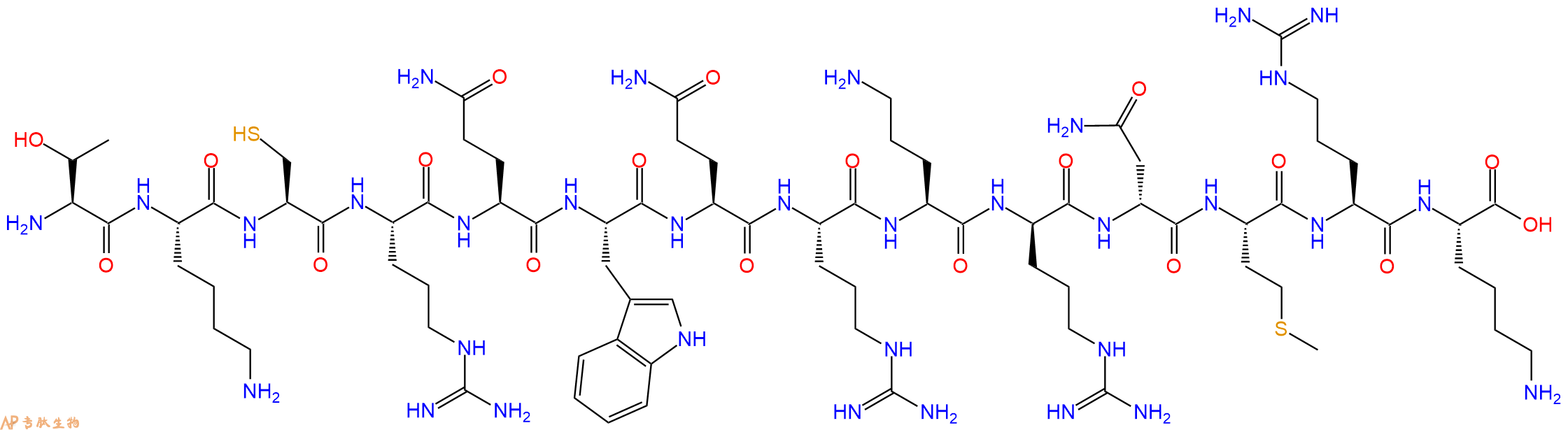 专肽生物产品H2N-Thr-Lys-Cys-Arg-Gln-Trp-Gln-Arg-Orn-DArg-DAsn-Met-Arg-Lys-OH