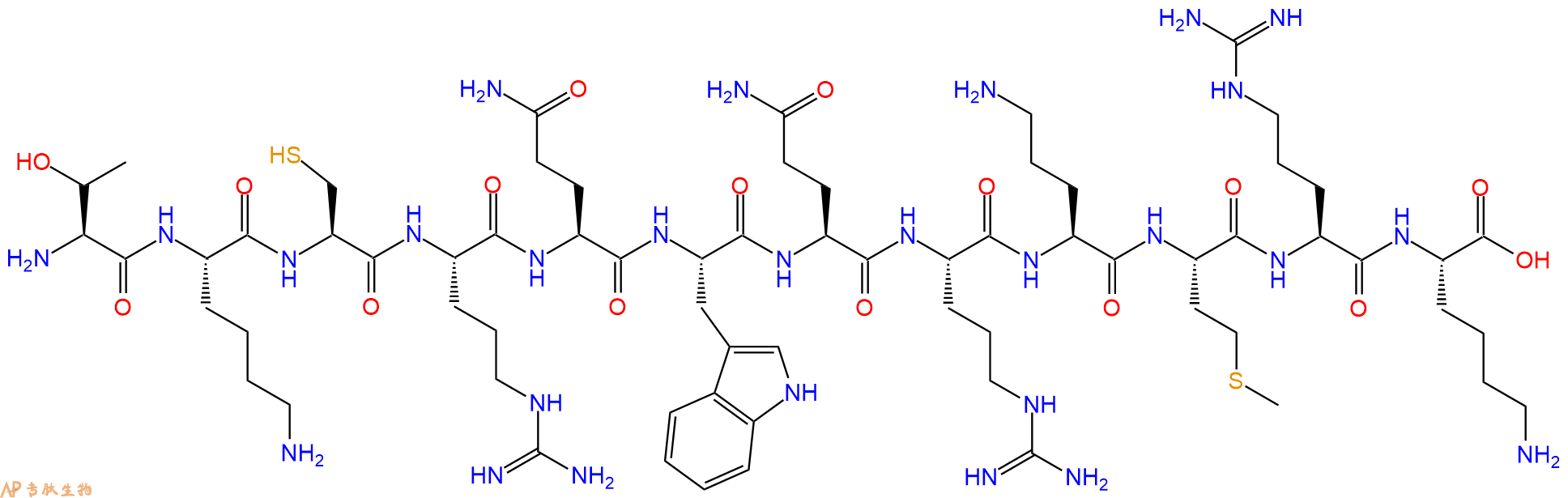 专肽生物产品H2N-Thr-Lys-Cys-Arg-Gln-Trp-Gln-Arg-Orn-Met-Arg-Lys-OH