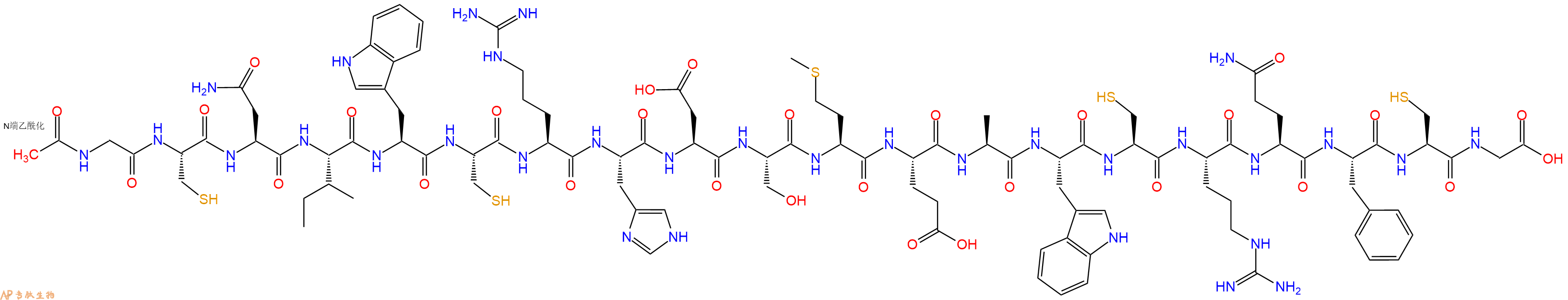 专肽生物产品Ac-Gly-Cys-Asn-Ile-Trp-Cys-Arg-His-Asp-Ser-Met-Glu-Ala-Trp-Cys-Arg-Gln-Phe-Cys-Gly-OH