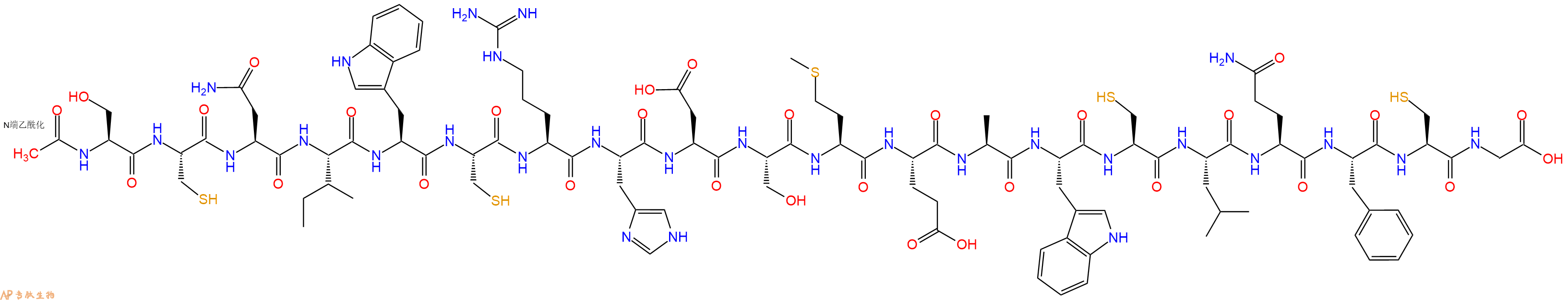 专肽生物产品Ac-Ser-Cys-Asn-Ile-Trp-Cys-Arg-His-Asp-Ser-Met-Glu-Ala-Trp-Cys-Leu-Gln-Phe-Cys-Gly-OH
