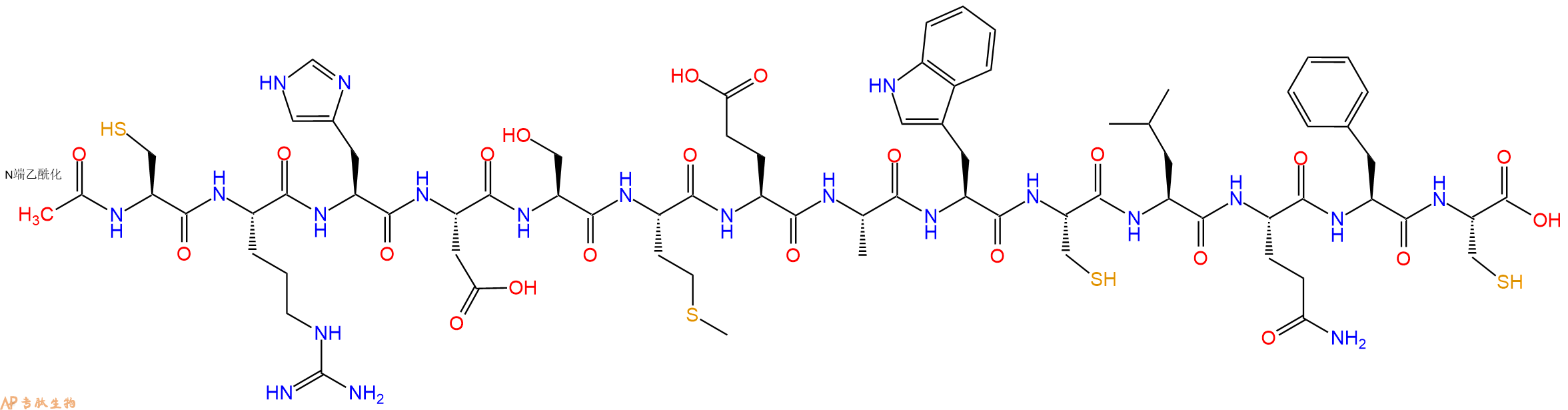 专肽生物产品Ac-Cys-Arg-His-Asp-Ser-Met-Glu-Ala-Trp-Cys-Leu-Gln-Phe-Cys-OH