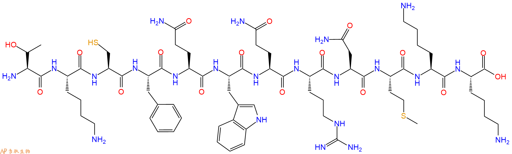 专肽生物产品H2N-Thr-Lys-Cys-Phe-Gln-Trp-Gln-Arg-Asn-Met-Lys-Lys-OH