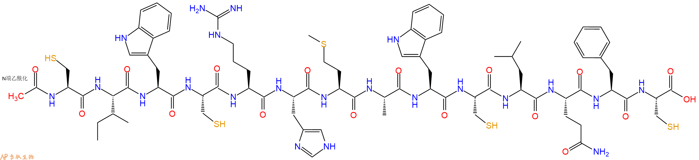 专肽生物产品Ac-Cys-Ile-Trp-Cys-Arg-His-Met-Ala-Trp-Cys-Leu-Gln-Phe-Cys-OH