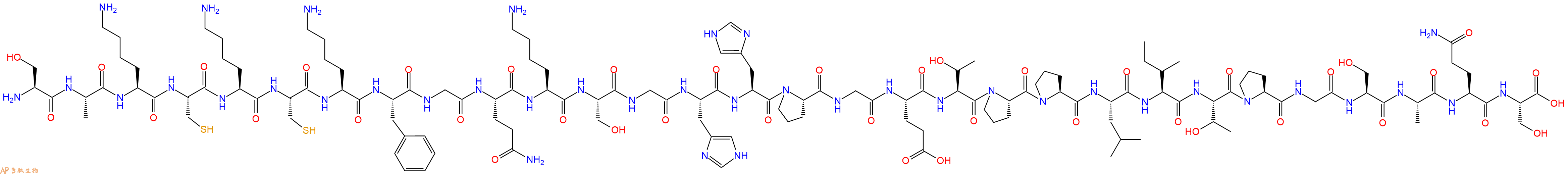 专肽生物产品H2N-Ser-Ala-Lys-Cys-Lys-Cys-Lys-Phe-Gly-Gln-Lys-Ser-Gly-His-His-Pro-Gly-Glu-Thr-Pro-Pro-Leu-Ile-Thr-Pro-Gly-Ser-Ala-Gln-Ser-OH