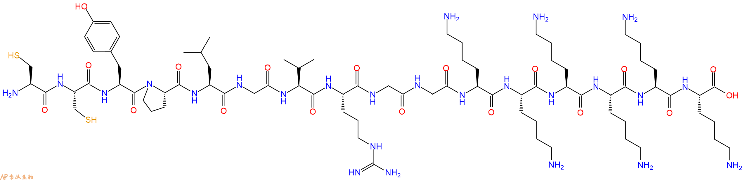 专肽生物产品H2N-Cys-Cys-Tyr-Pro-Leu-Gly-Val-Arg-Gly-Gly-Lys-Lys-Lys-Lys-Lys-Lys-OH
