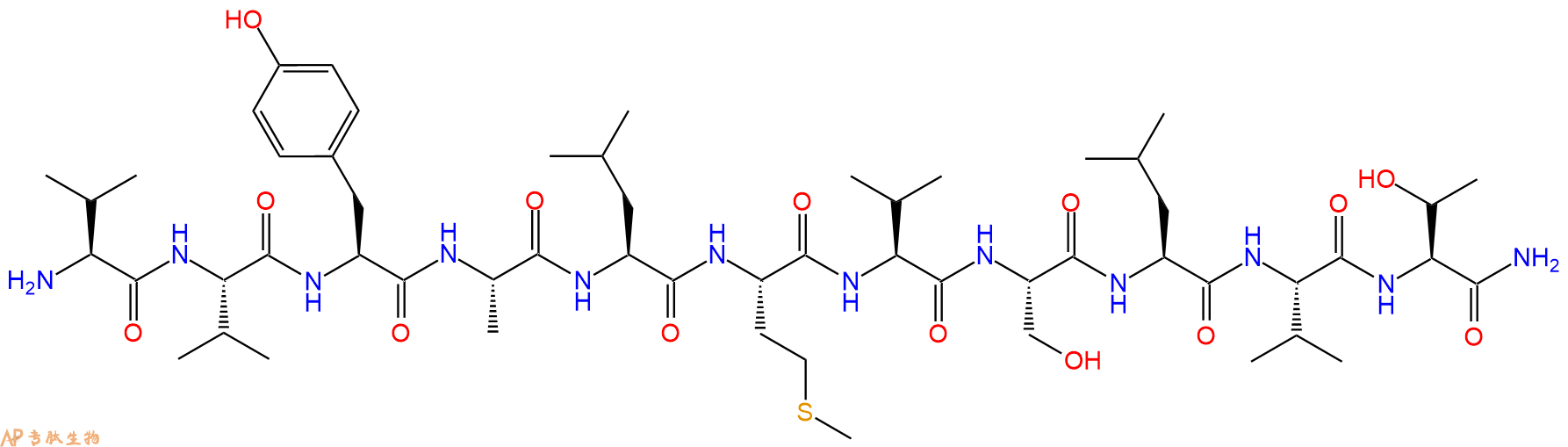 专肽生物产品H2N-Val-Val-Tyr-Ala-Leu-Met-Val-Ser-Leu-Val-Thr-CONH2