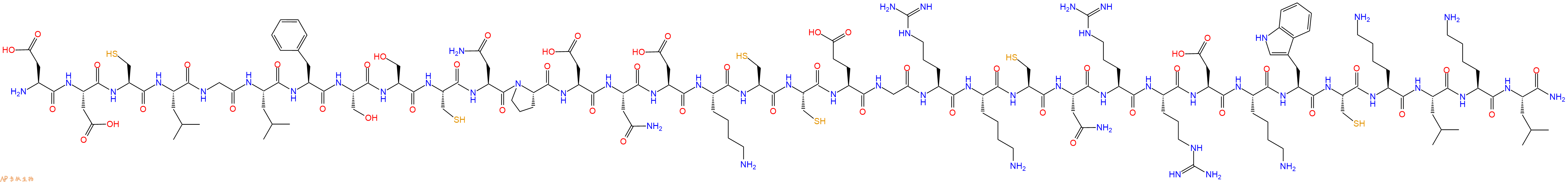 专肽生物产品H2N-Asp-Asp-Cys-Leu-Gly-Leu-Phe-Ser-Ser-Cys-Asn-Pro-Asp-Asn-Asp-Lys-Cys-Cys-Glu-Gly-Arg-Lys-Cys-Asn-Arg-Arg-Asp-Lys-Trp-Cys-Lys-Leu-Lys-Leu-CONH2