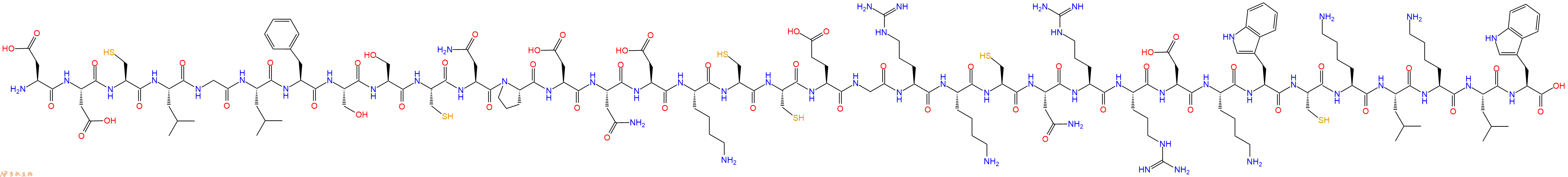 专肽生物产品H2N-Asp-Asp-Cys-Leu-Gly-Leu-Phe-Ser-Ser-Cys-Asn-Pro-Asp-Asn-Asp-Lys-Cys-Cys-Glu-Gly-Arg-Lys-Cys-Asn-Arg-Arg-Asp-Lys-Trp-Cys-Lys-Leu-Lys-Leu-Trp-OH