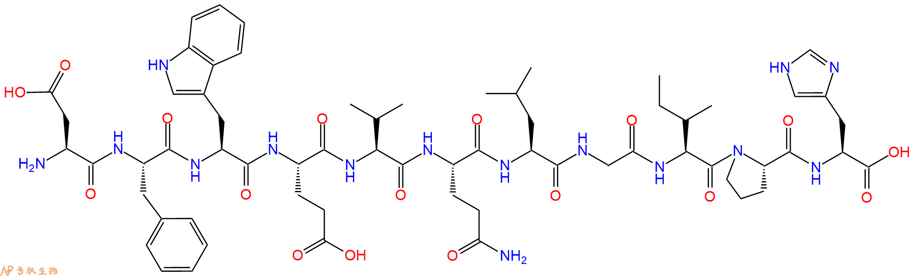 专肽生物产品H2N-Asp-Phe-Trp-Glu-Val-Gln-Leu-Gly-Ile-Pro-His-OH