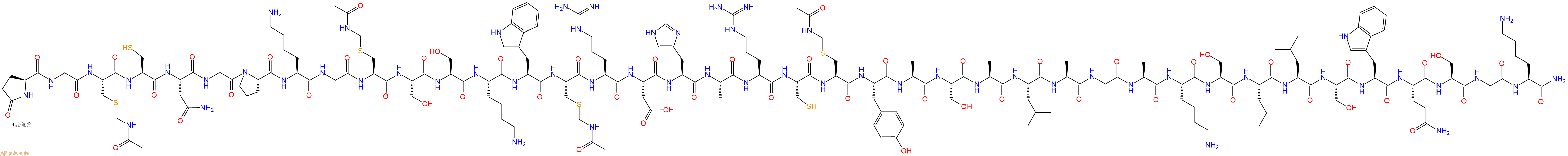 专肽生物产品Pyr-Gly-Cys(Acm)-Cys-Asn-Gly-Pro-Lys-Gly-Cys(Acm)-Ser-Ser-Lys-Trp-Cys(Acm)-Arg-Asp-His-Ala-Arg-Cys-Cys(Acm)-Tyr-Ala-Ser-Ala-Leu-Ala-Gly-Ala-Lys-Ser-Leu-Leu-Ser-Trp-Gln-Ser-Gly-Lys-CONH2