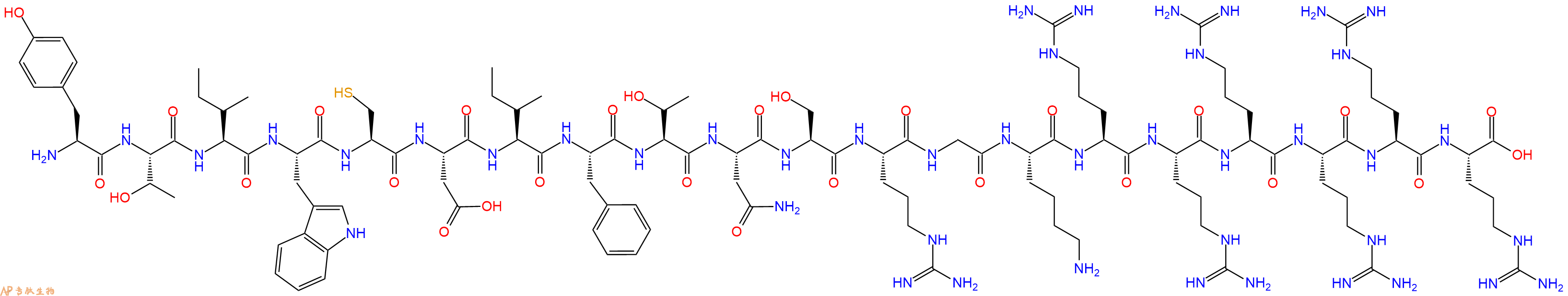 专肽生物产品H2N-Tyr-Thr-Ile-Trp-Cys-Asp-Ile-Phe-Thr-Asn-Ser-Arg-Gly-Lys-Arg-Arg-Arg-Arg-Arg-Arg-OH