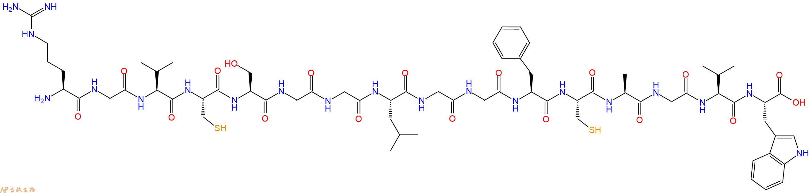 专肽生物产品H2N-Arg-Gly-Val-Cys-Ser-Gly-Gly-Leu-Gly-Gly-Phe-Cys-Ala-Gly-Val-Trp-OH