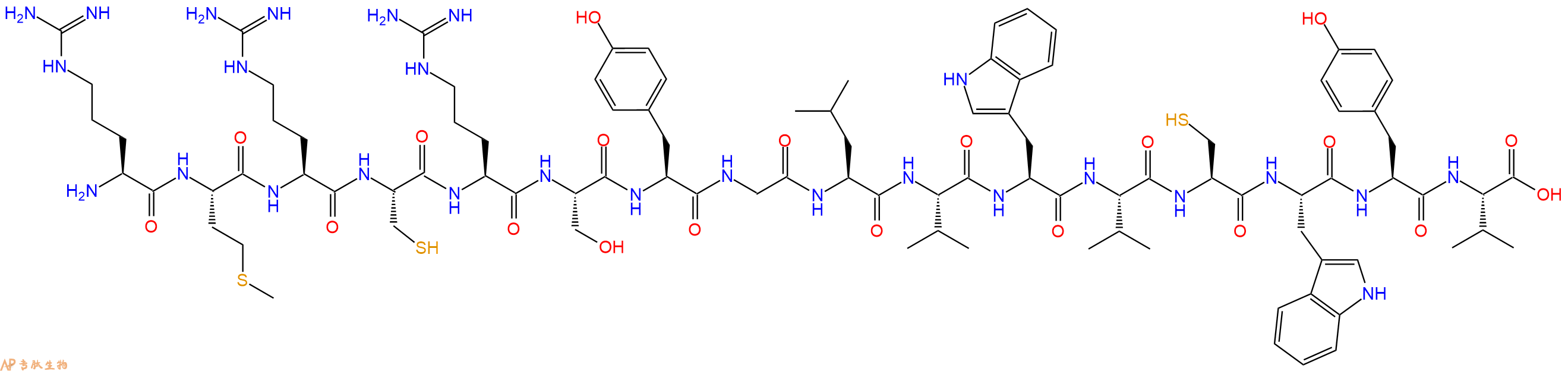 专肽生物产品H2N-Arg-Met-Arg-Cys-Arg-Ser-Tyr-Gly-Leu-Val-Trp-Val-Cys-Trp-Tyr-Val-OH