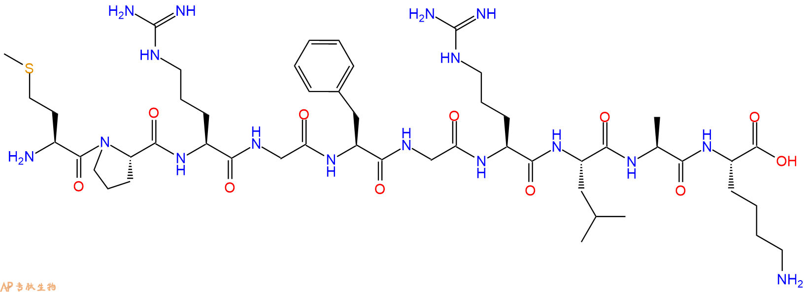 专肽生物产品H2N-Met-Pro-Arg-Gly-Phe-Gly-Arg-Leu-Ala-Lys-OH