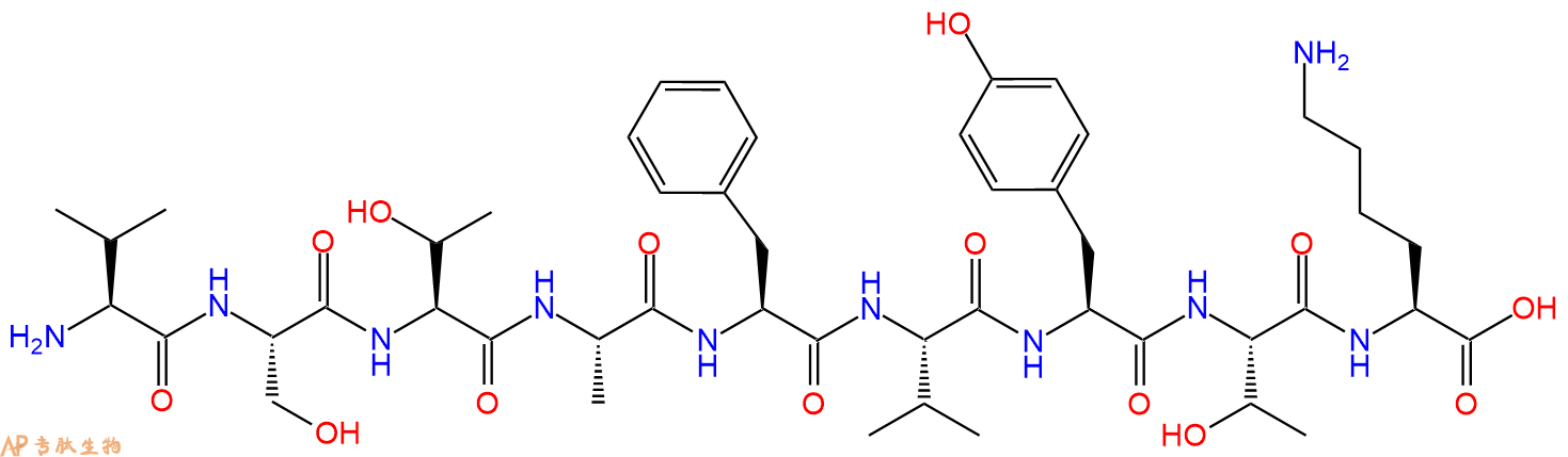 专肽生物产品H2N-Val-Ser-Thr-Ala-Phe-Val-Tyr-Thr-Lys-OH
