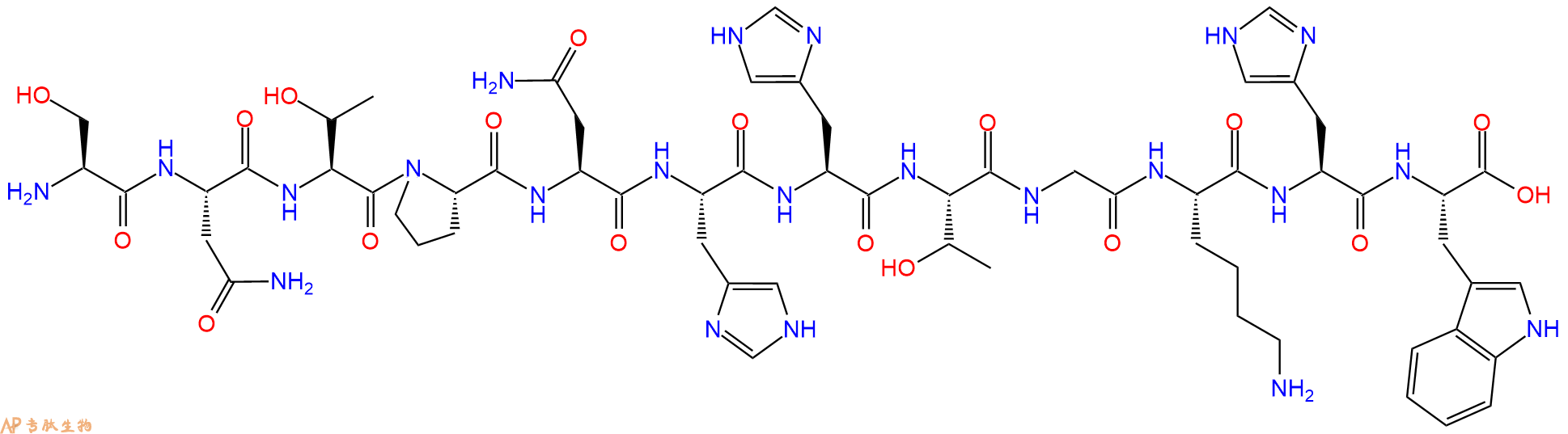 专肽生物产品H2N-Ser-Asn-Thr-Pro-Asn-His-His-Thr-Gly-Lys-His-Trp-OH
