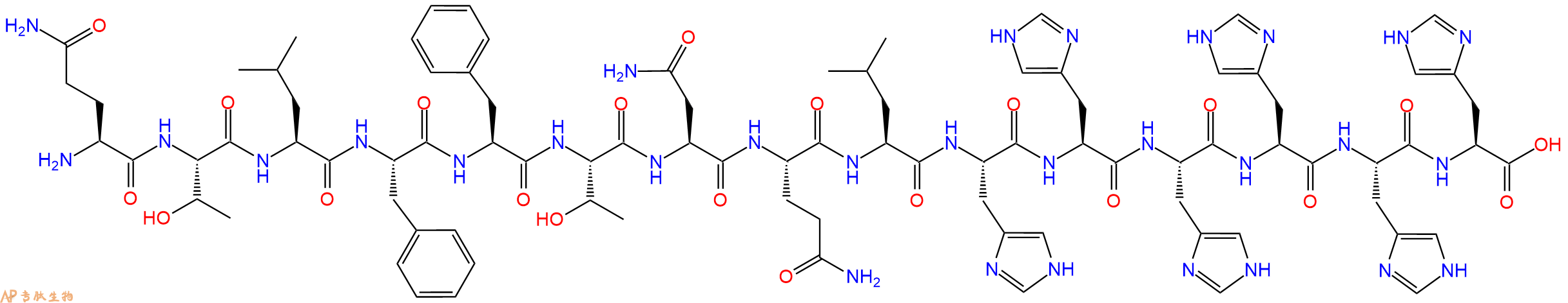 专肽生物产品H2N-Gln-Thr-Leu-Phe-Phe-Thr-Asn-Gln-Leu-His-His-His-His-His-His-OH
