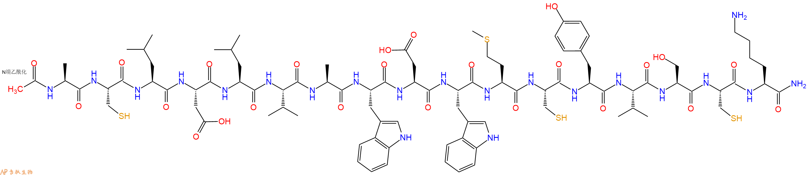专肽生物产品Ac-Ala-Cys-Leu-Asp-Leu-Val-Ala-Trp-Asp-Trp-Met-Cys-Tyr-Val-Ser-Cys-Lys-CONH2