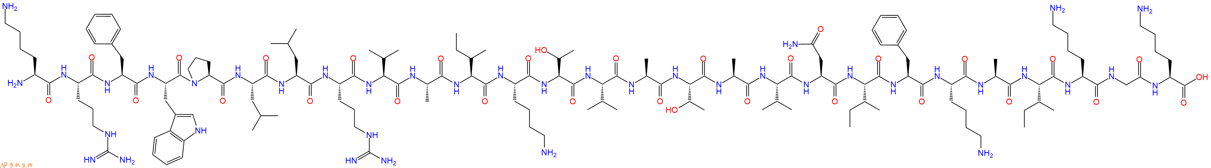 专肽生物产品H2N-Lys-Arg-Phe-Trp-Pro-Leu-Leu-Arg-Val-Ala-Ile-Lys-Thr-Val-Ala-Thr-Ala-Val-Asn-Ile-Phe-Lys-Ala-Ile-Lys-Gly-Lys-OH