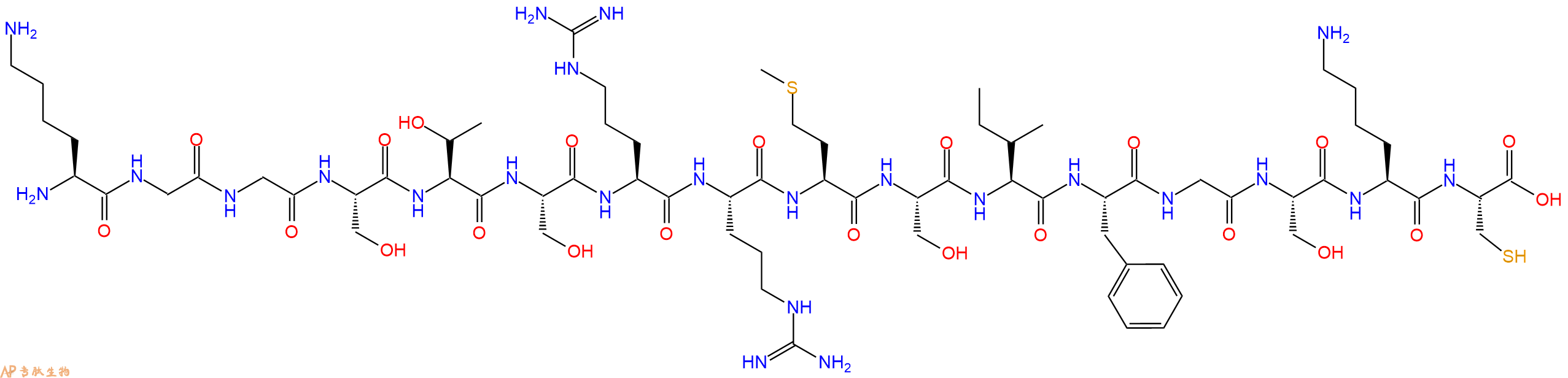 专肽生物产品H2N-Lys-Gly-Gly-Ser-Thr-Ser-Arg-Arg-Met-Ser-Ile-Phe-Gly-Ser-Lys-Cys-OH