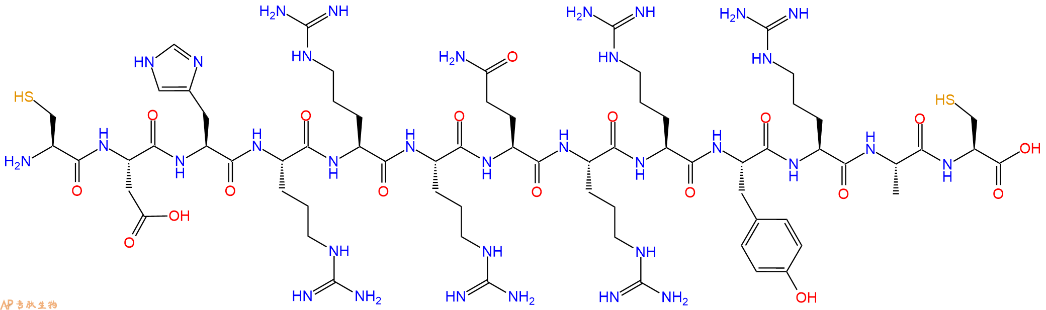 专肽生物产品H2N-Cys-Asp-His-Arg-Arg-Arg-Gln-Arg-Arg-Tyr-Arg-Ala-Cys-OH