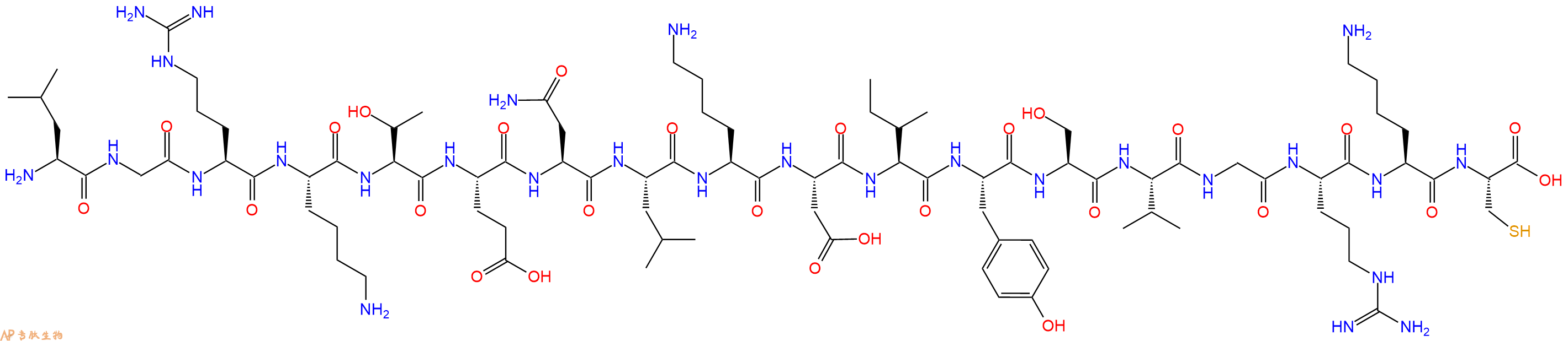 专肽生物产品H2N-Leu-Gly-Arg-Lys-Thr-Glu-Asn-Leu-Lys-Asp-Ile-Tyr-Ser-Val-Gly-Arg-Lys-Cys-OH