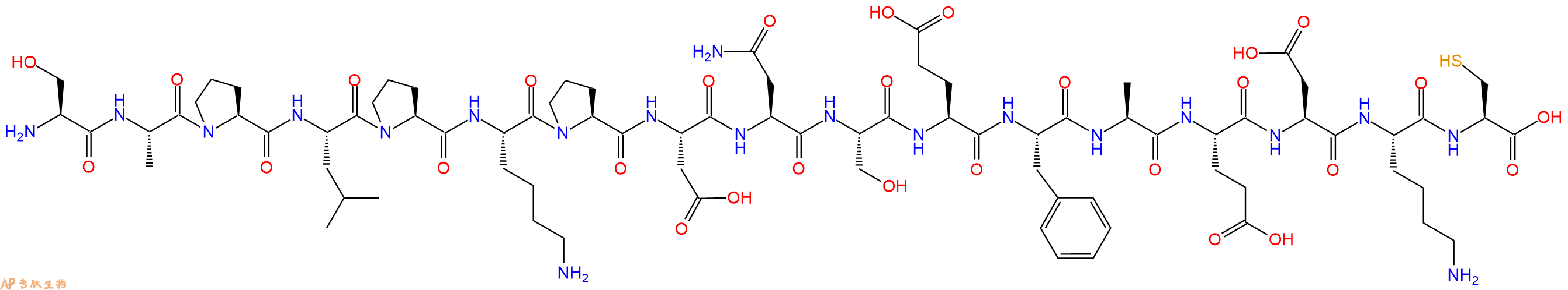 专肽生物产品H2N-Ser-Ala-Pro-Leu-Pro-Lys-Pro-Asp-Asn-Ser-Glu-Phe-Ala-Glu-Asp-Lys-Cys-OH