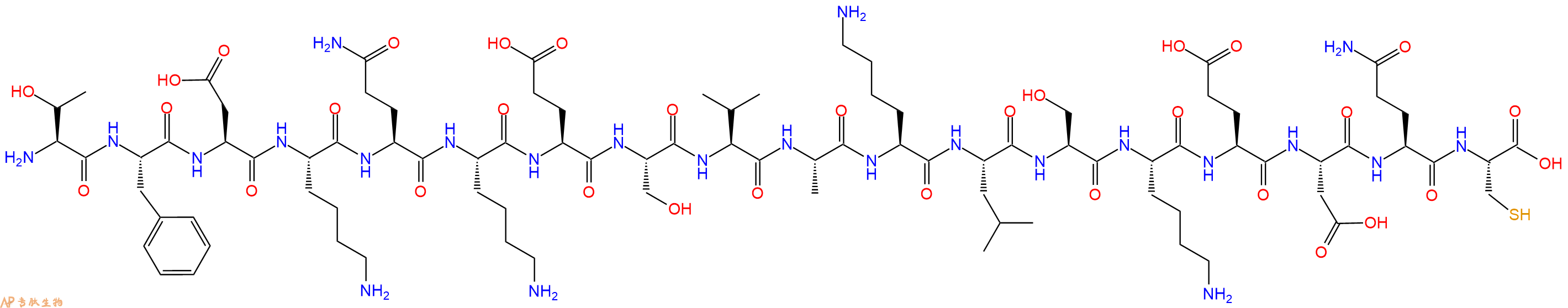 专肽生物产品H2N-Thr-Phe-Asp-Lys-Gln-Lys-Glu-Ser-Val-Ala-Lys-Leu-Ser-Lys-Glu-Asp-Gln-Cys-OH